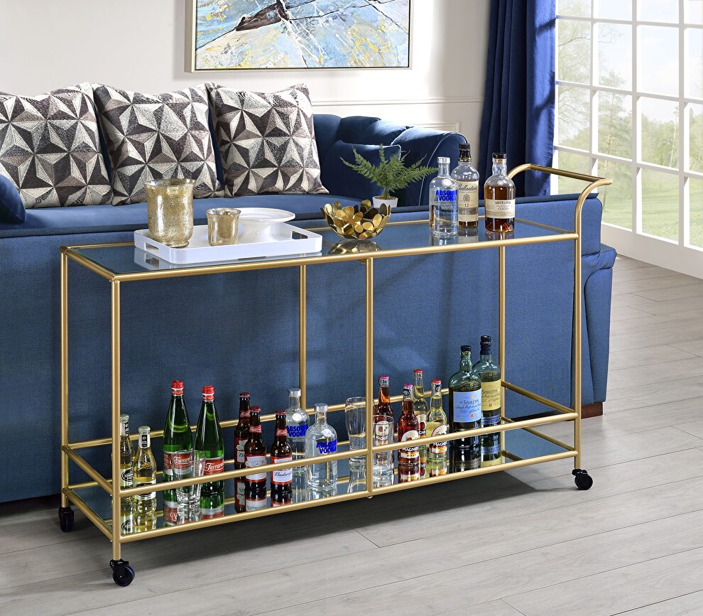 Mirrored & gold serving cart by Acme
