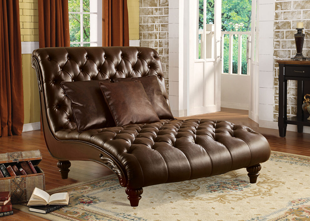 Top grain brown leather chaise lounge chair by Acme