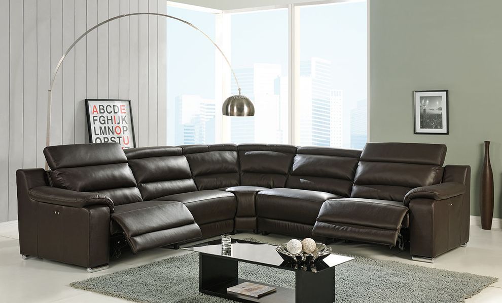 100% Italian leather reclining sectional in brown by At Home USA
