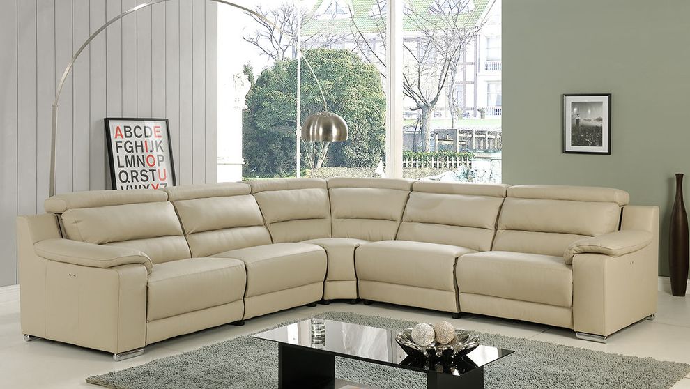 100% Italian leather reclining sectional in beige by At Home USA