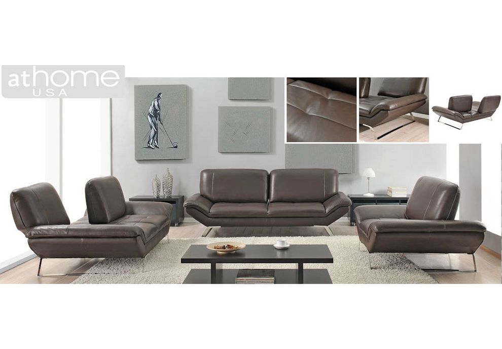 Genuine leather ultra-modern low-profile chocolate sofa by At Home USA