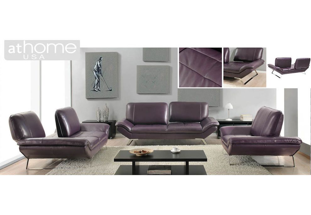 Genuine leather ultra-modern low-profile eggplant sofa by At Home USA