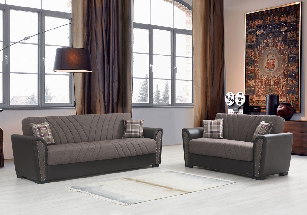 Two-toned brown sofa w/ storage in casual style by Alpha