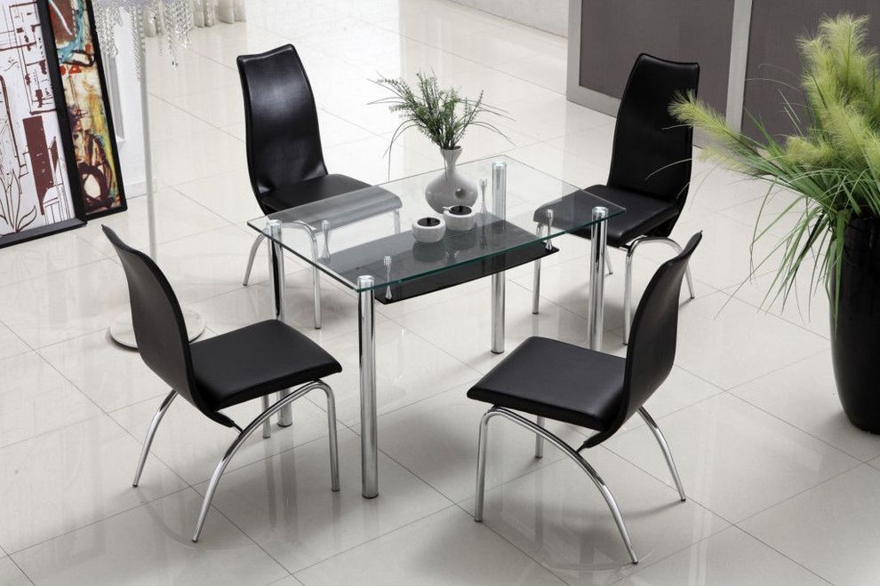 Small modern glass top/chrome 5pcs dining set by At Home USA