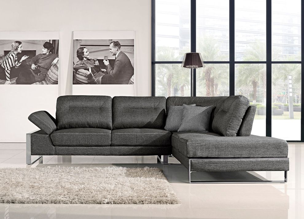 Low-profile modern gray fabric sectional w/ metal legs by At Home USA