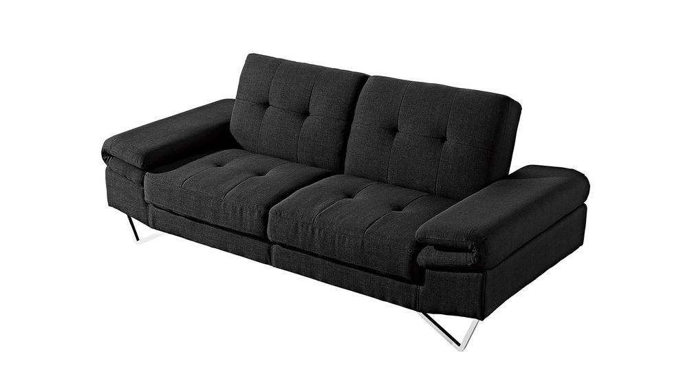 Sleek modern black fabric sofa w/ adjustable armrests by At Home USA