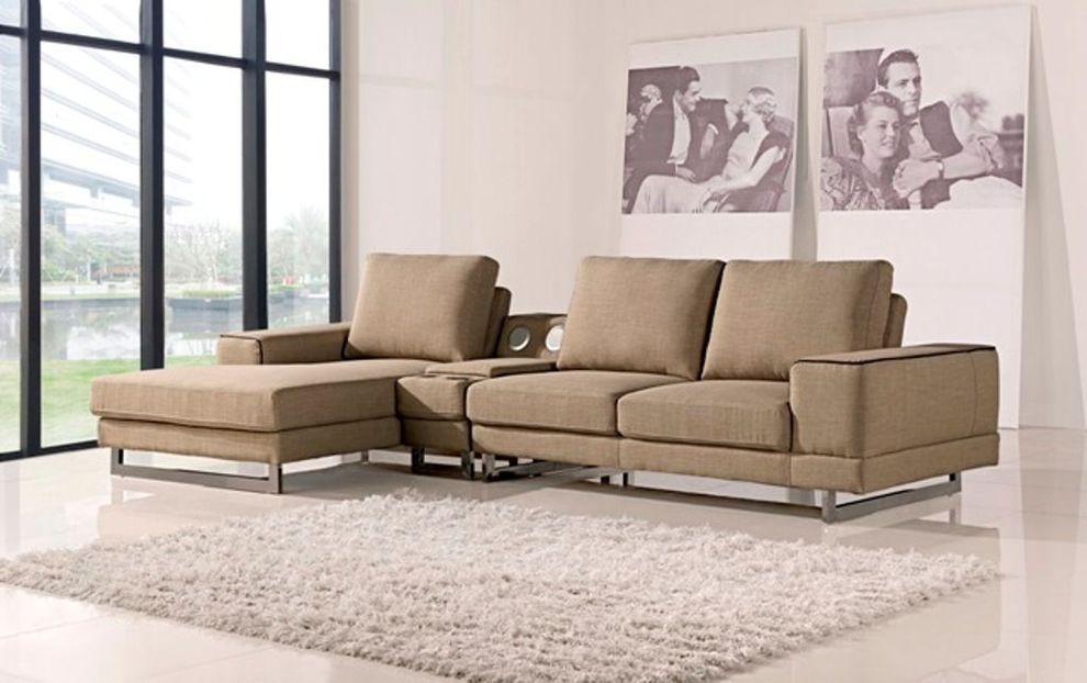 Modern mocha fabric sectional w/ Ipod dock by At Home USA