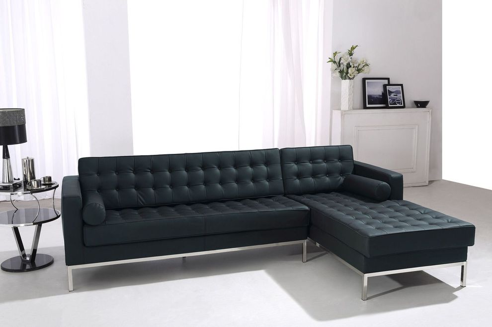 Le Corbusier design black leather sectional sofa by At Home USA