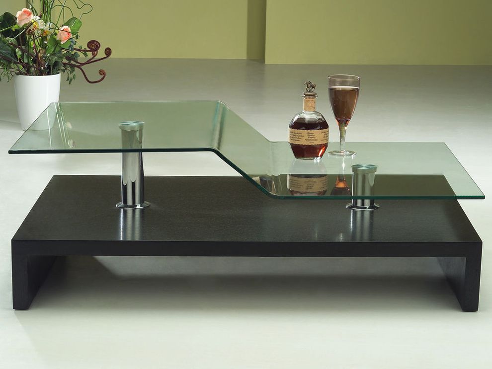 Curved two-level glass top coffee table by At Home USA