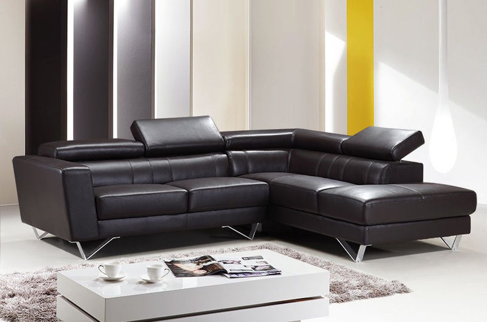 Full leather brown sectional with triangle metal legs by At Home USA