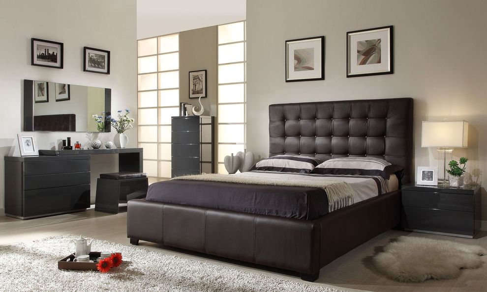Modern brown leather full bed w/ storage by At Home USA