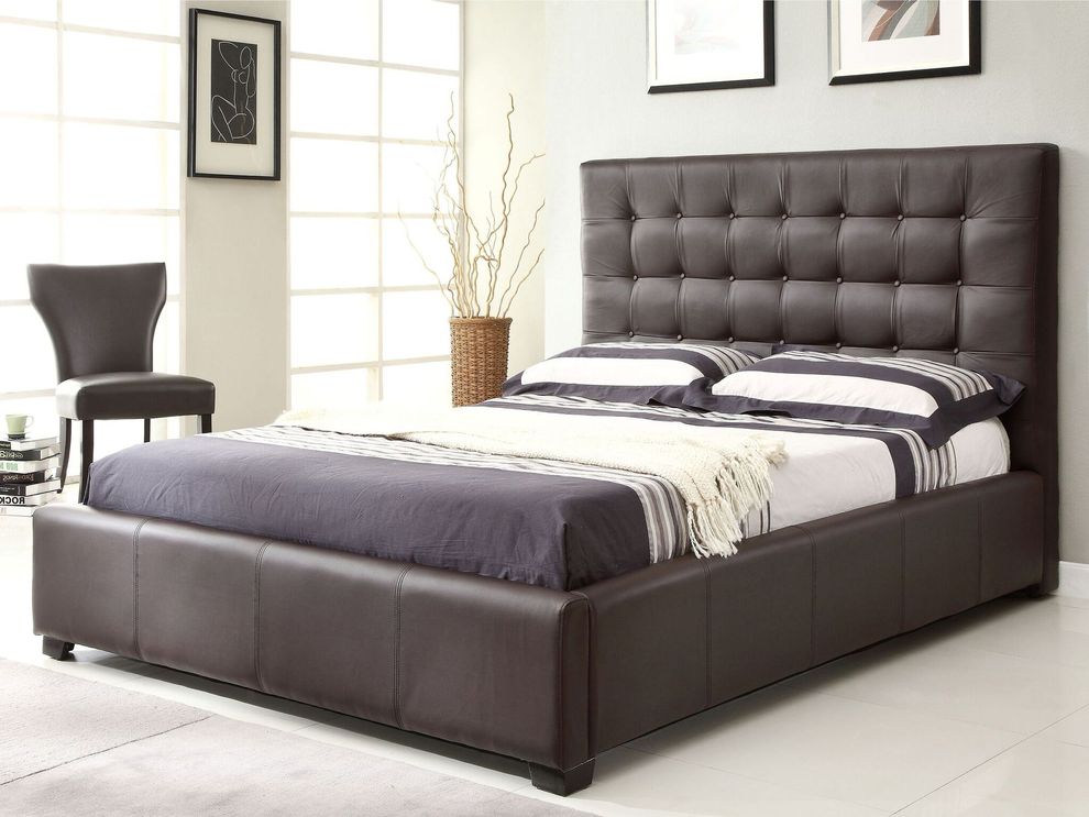 Modern brown leather king bed w/ storage by At Home USA
