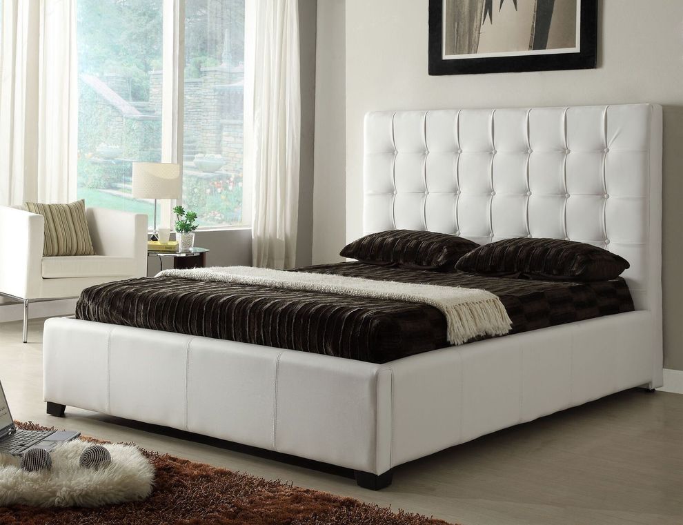 Modern white leather full bed w/ storage by At Home USA