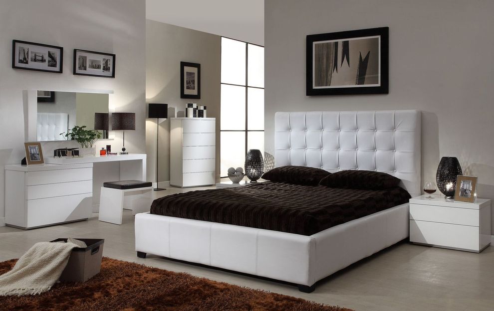 Modern white leather king bed w/ storage by At Home USA