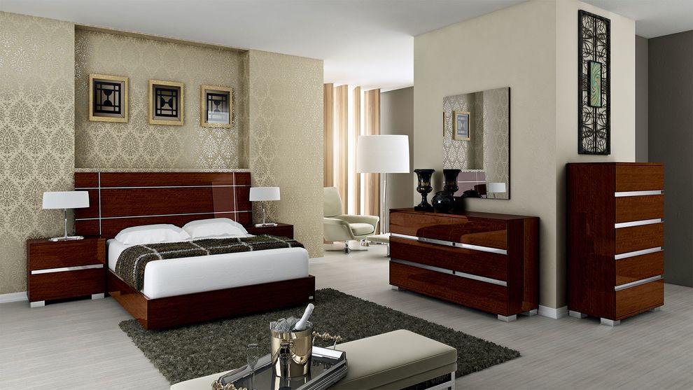Italy made high-gloss lacquered walnut bed by At Home USA