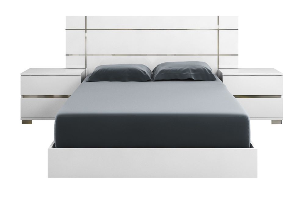 Italy made high-gloss lacquered white king bed by At Home USA