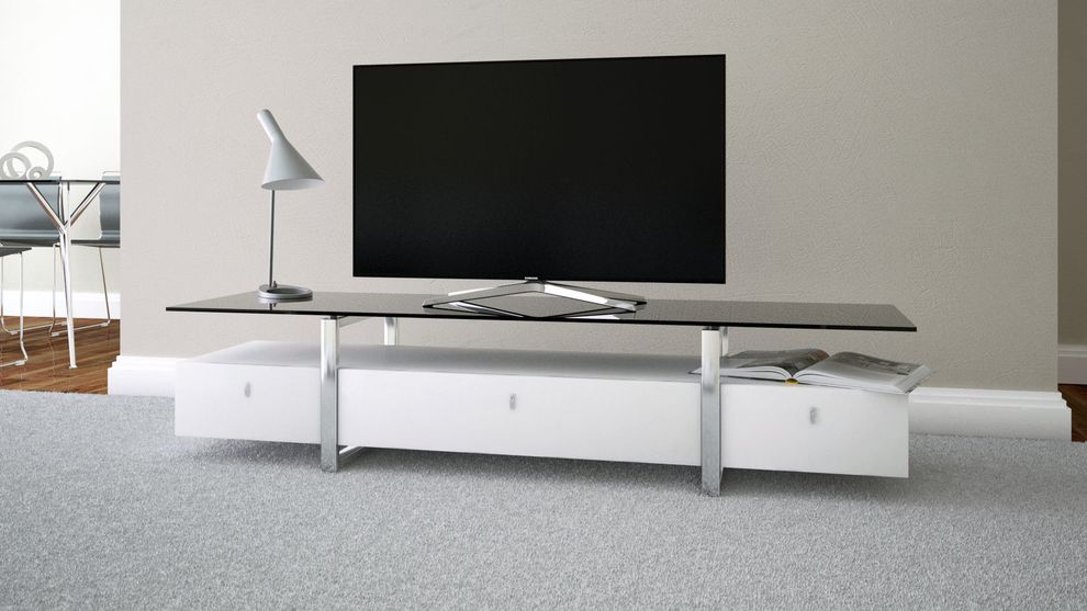 Contemporary white tv-unit w/ glass top by At Home USA