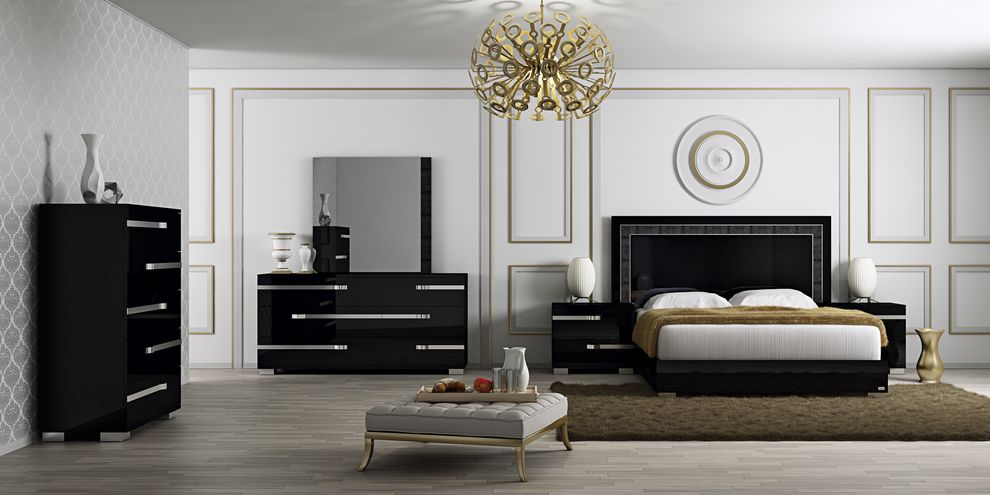 Modern black high-gloss platform bed by At Home USA