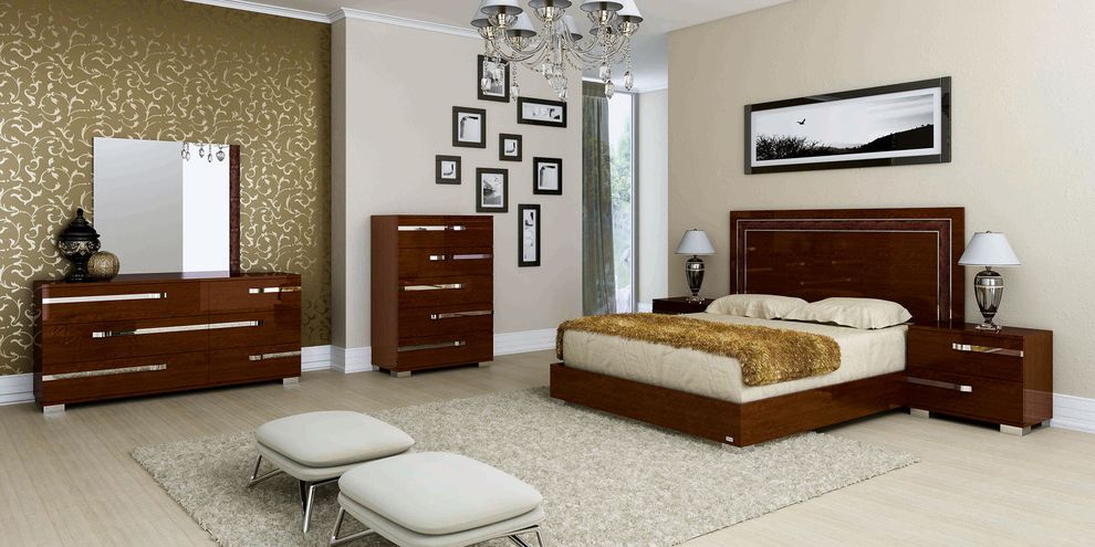 Modern walnut high-gloss platform bed by At Home USA