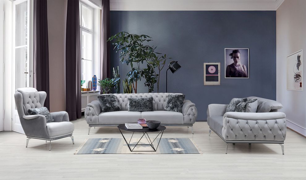 Ultra-contemporary low-profile fabric tufted sofa by Alpha