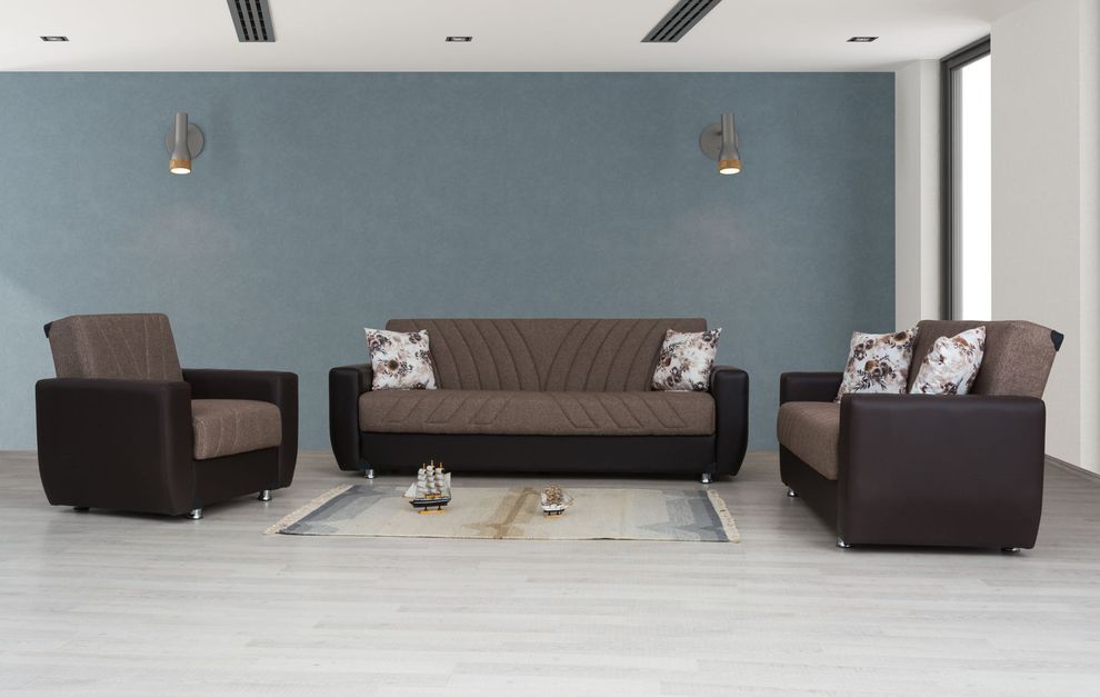 Light brown fabric / brown pu sofa bed by Alpha
