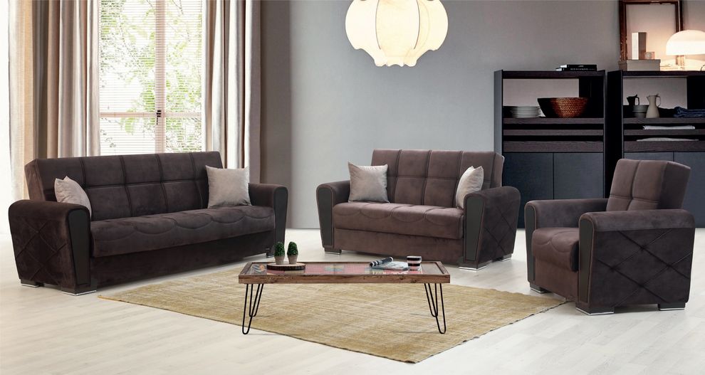 Double-stitched stylish chocolate fabric sofa by Alpha