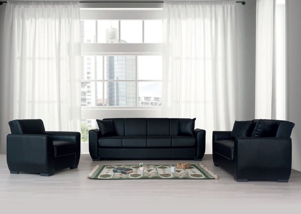 Black pu leather sofa / sofa bed w/ storage by Alpha