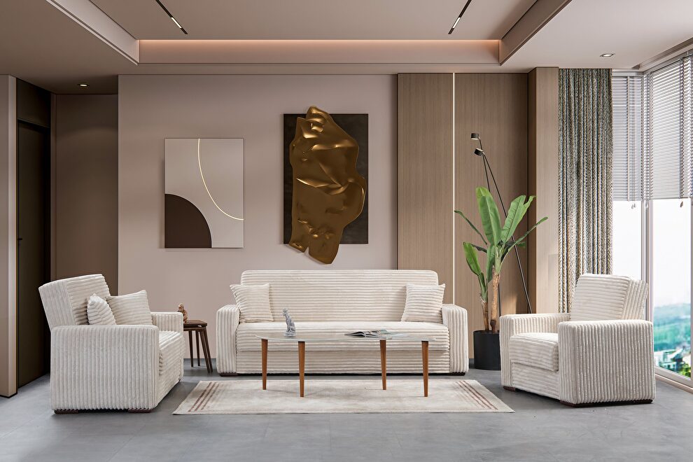 Stylish contemporary corduroy fabric sofa in beige by Alpha