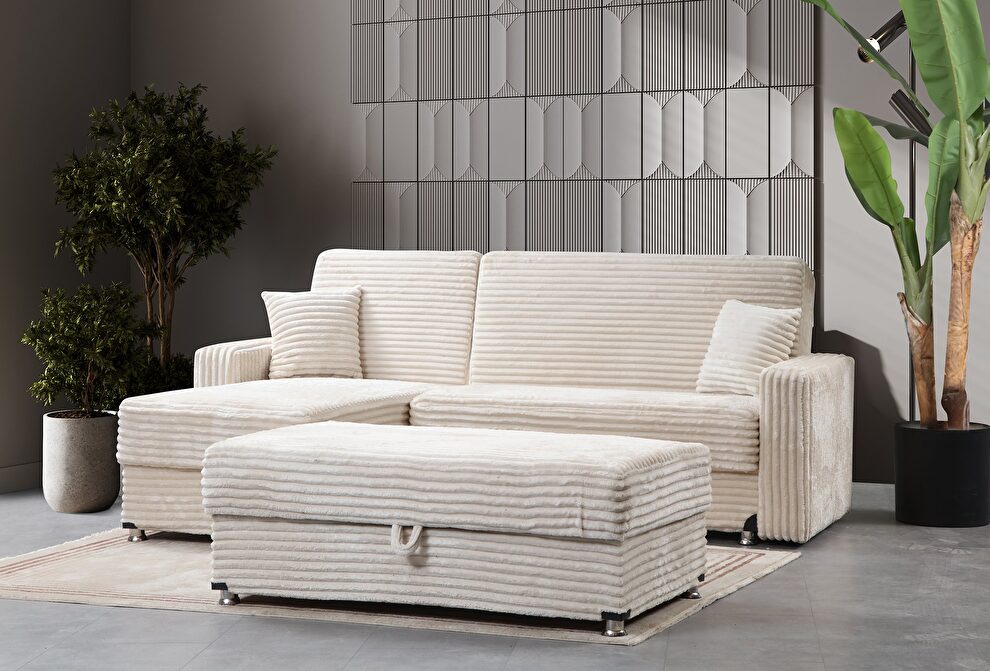 Corduroy fabric reversible sectional sofa in beige by Alpha