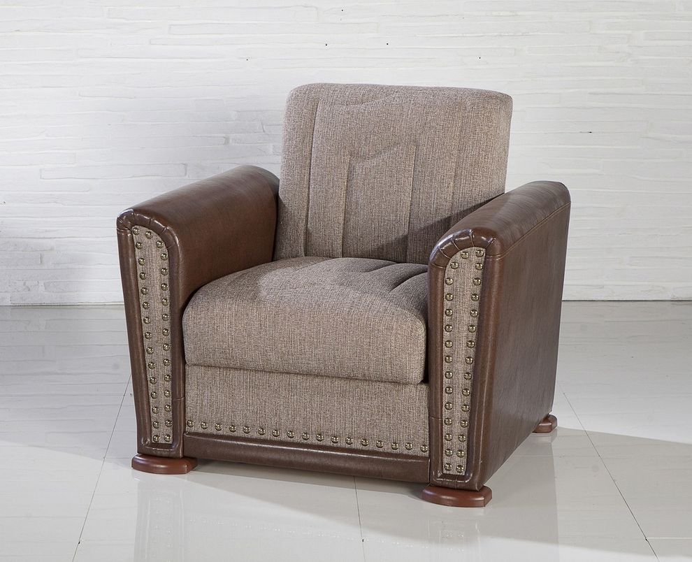 Gray-brown casual chair w/ bed and storage by Istikbal