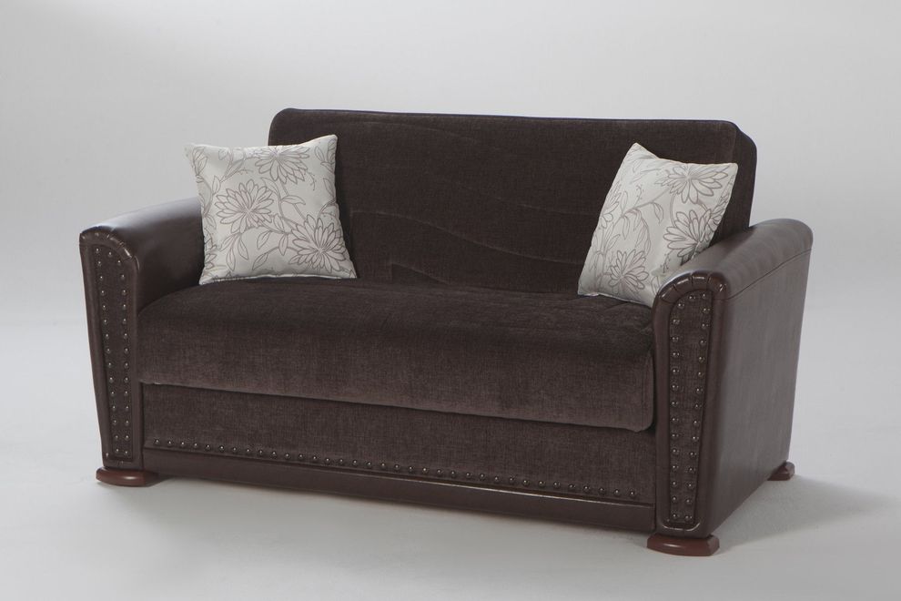 Dark brown casual loveseat w/ bed and storage by Istikbal