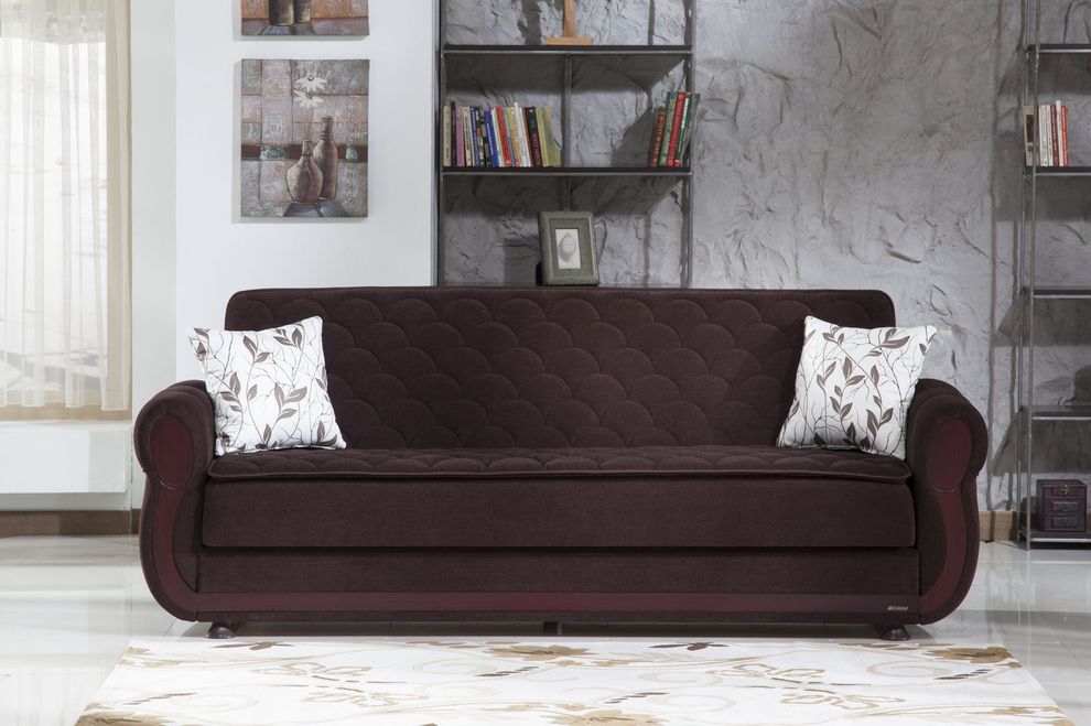 Dark brown fabric sofa bed w/ storage by Istikbal