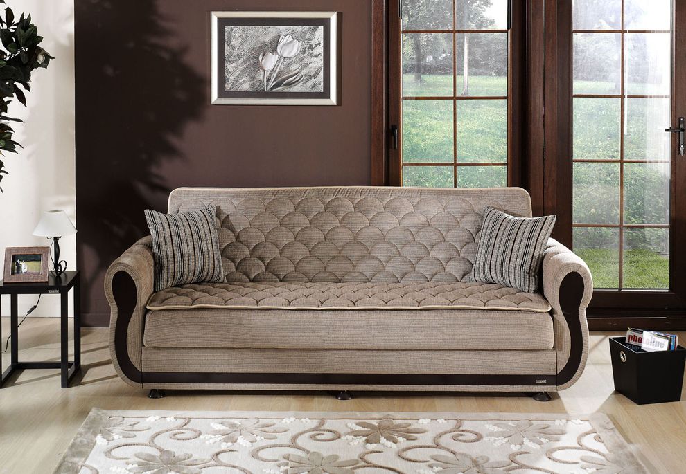 Light brown fabric sofa bed w/ storage by Istikbal