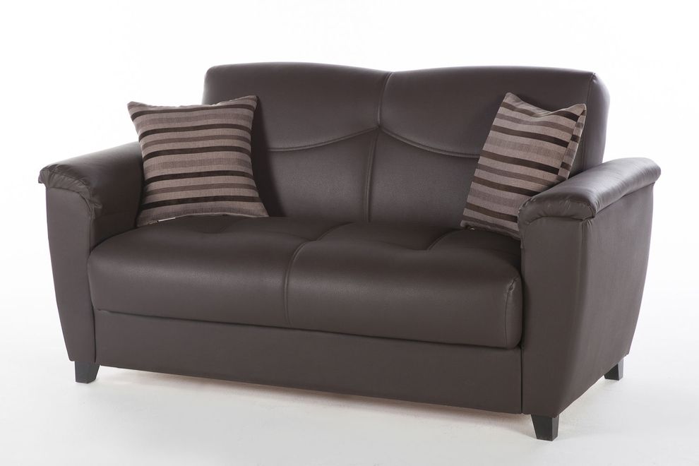 Brown leatherette storage loveseat / sofa bed by Istikbal