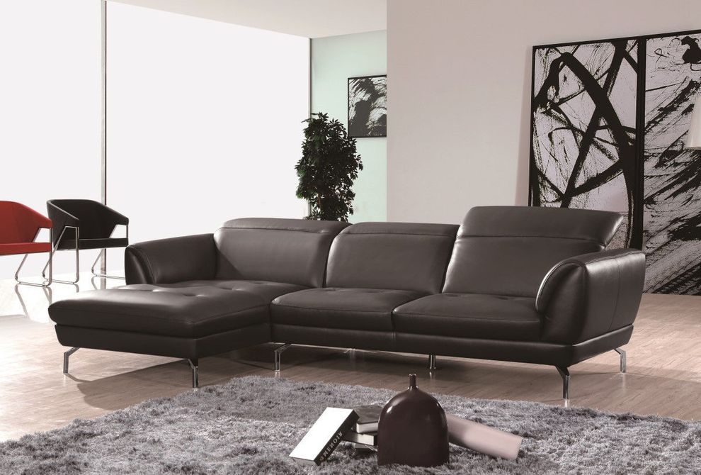 Quality 2pcs sectional sofa in black leather by Beverly Hills
