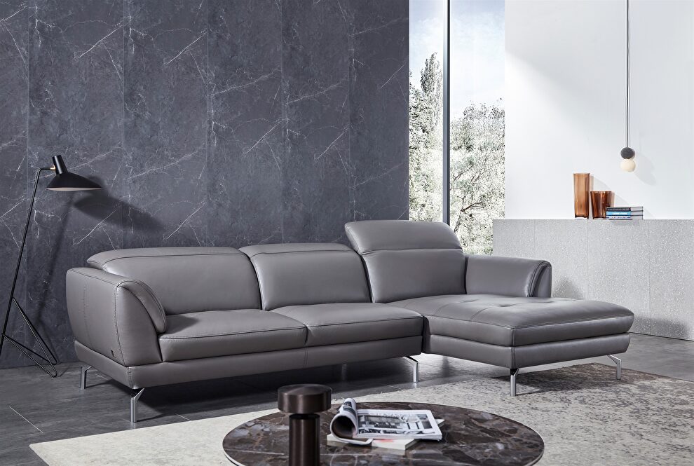 Quality 2pcs sectional sofa in gray leather by Beverly Hills