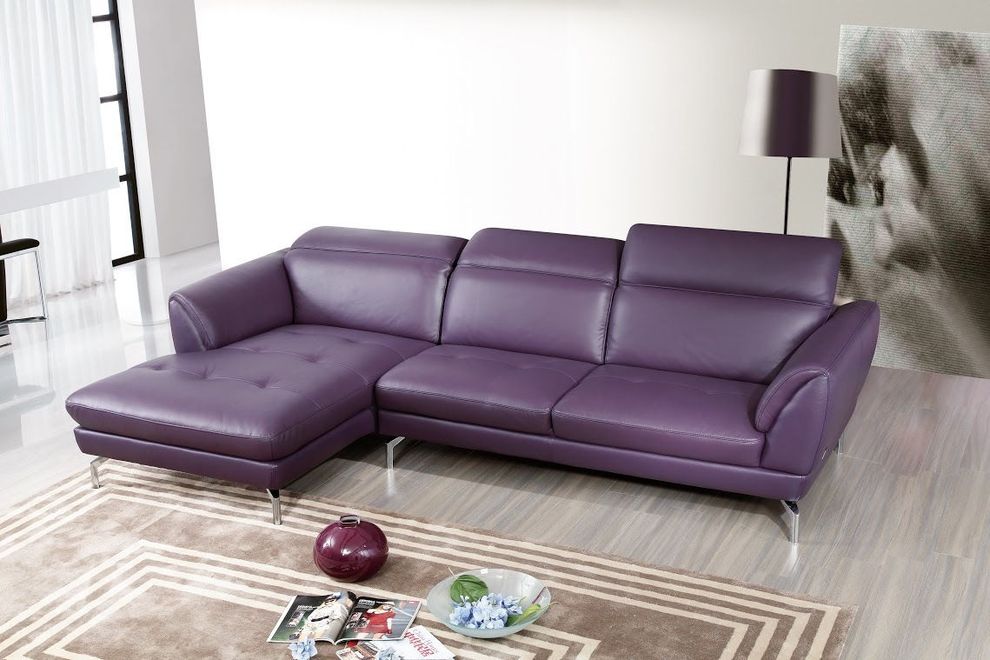 Quality 2pcs sectional sofa in purple leather by Beverly Hills