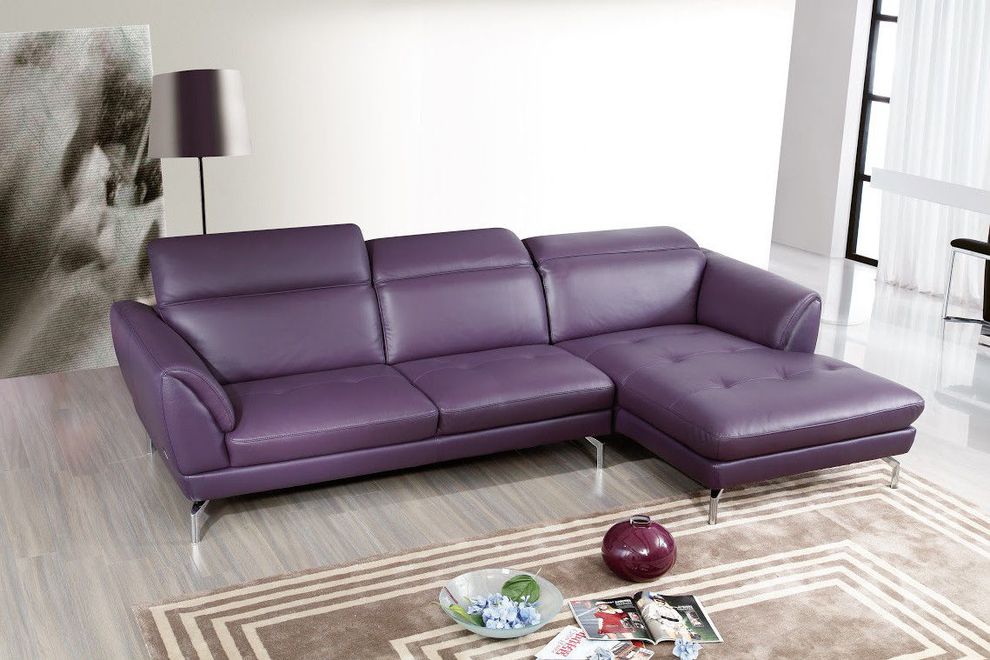 Quality 2pcs sectional sofa in purple leather by Beverly Hills
