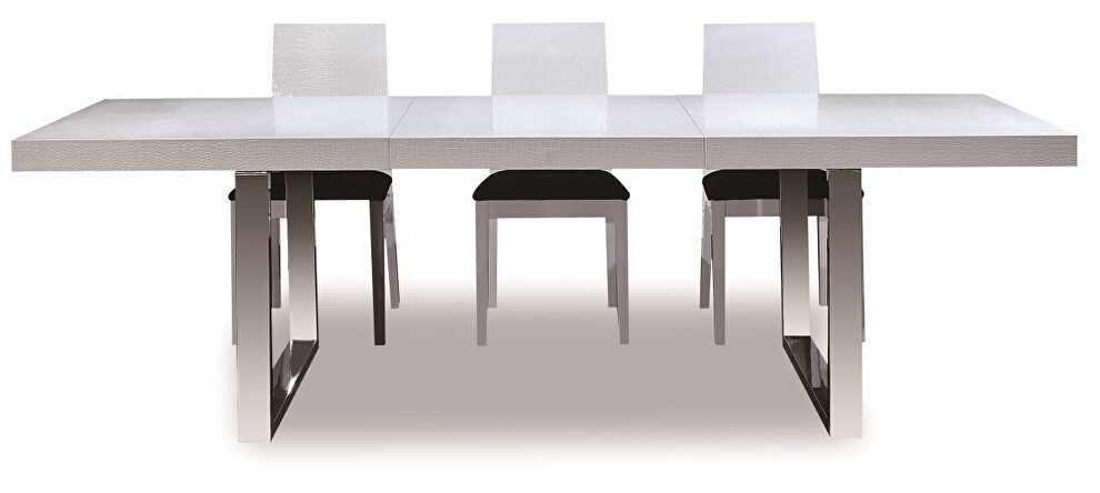 Expandable modern dining table in white w/ crocodile pattern by Beverly Hills