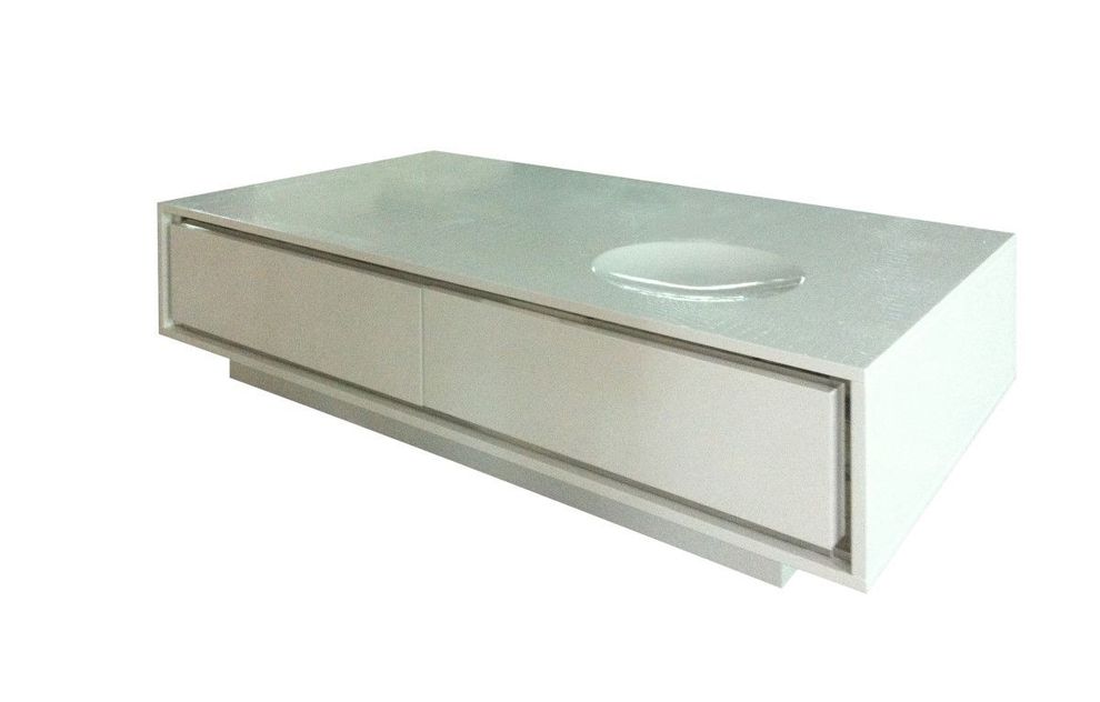 Low-profile white crocodile leather coffee table by Beverly Hills