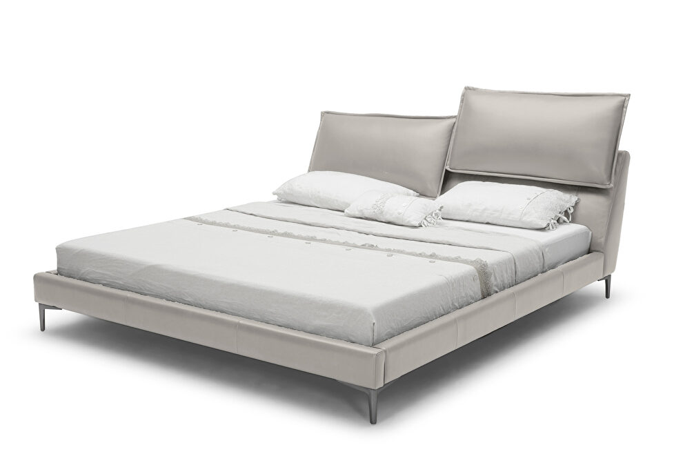 Gray leather low-profile stylish contemporary bed by Beverly Hills