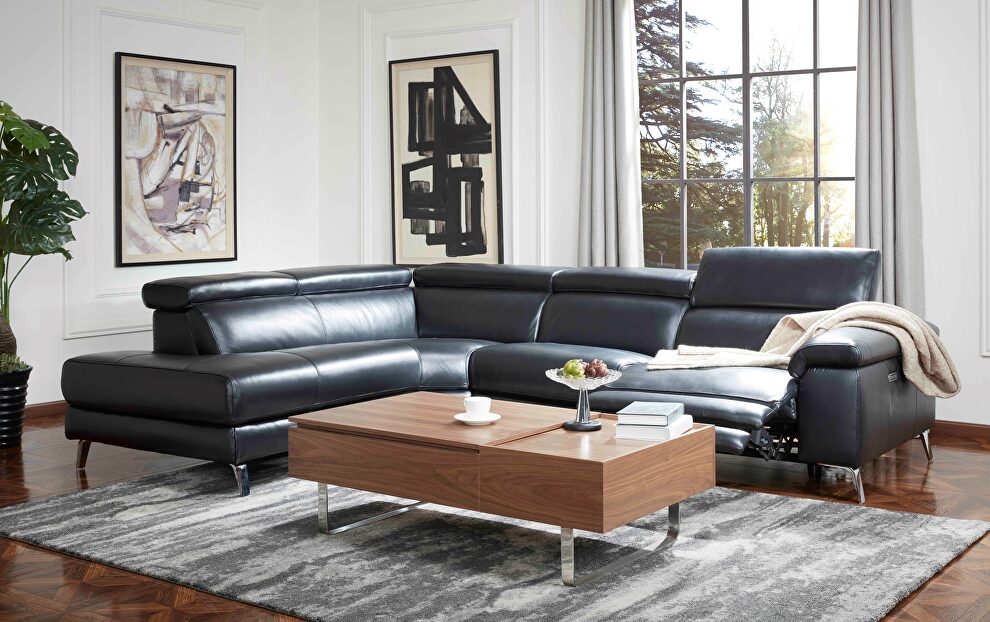 Full leather black sectional w/ electric recliner by Beverly Hills