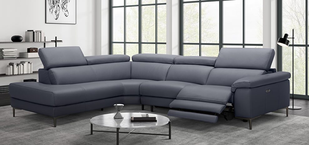 Full leather slate gray sectional couch w/ electric recliner by Beverly Hills