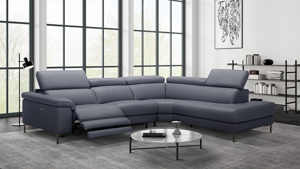 Full leather slate gray sectional w/ electric recliner by Beverly Hills