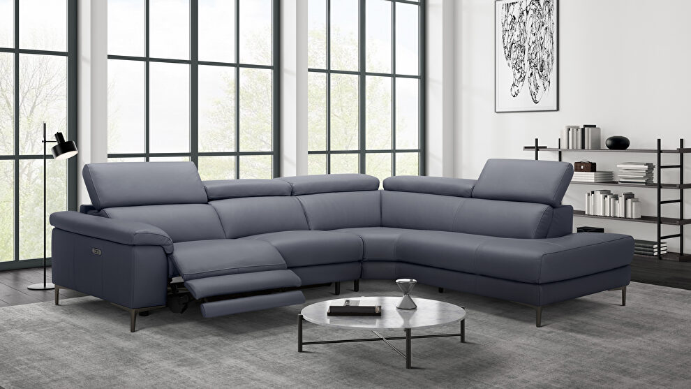 Full leather slate gray sectional couch w/ electric recliner by Beverly Hills