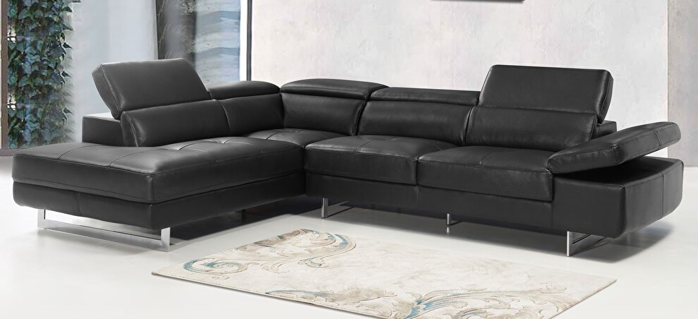 Black leather left facing sectional w/ moving headrests by Beverly Hills
