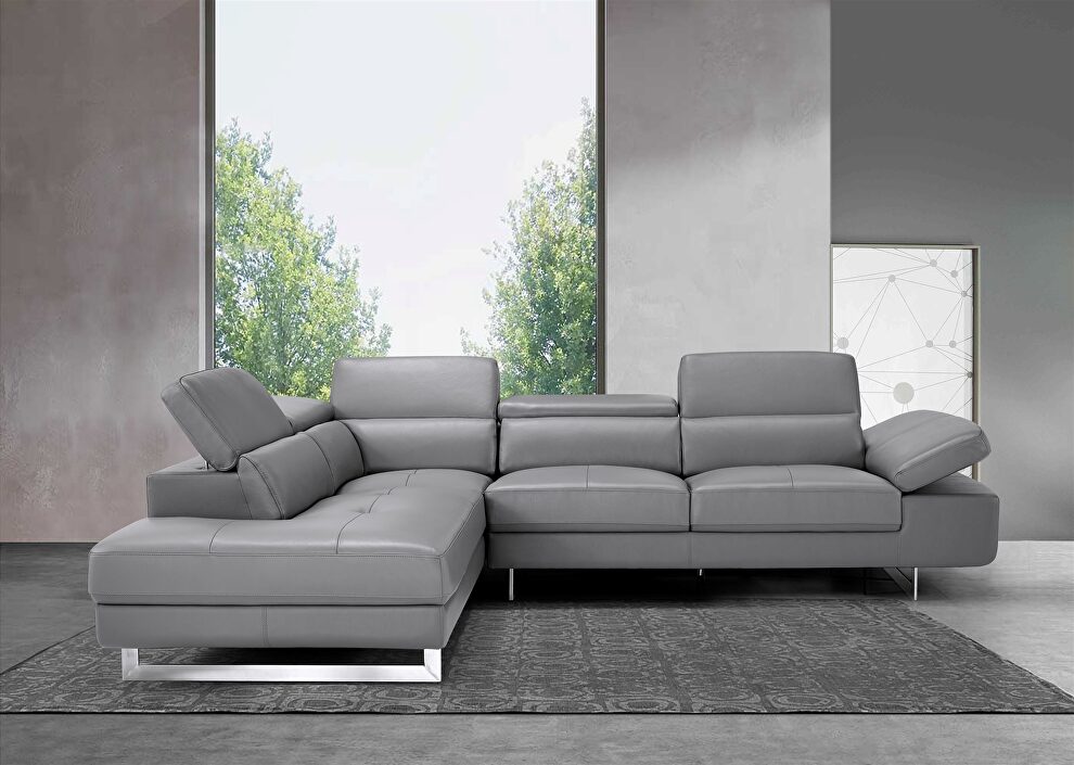 Dark gray leather left-facing sectional couch w/ moving headrests by Beverly Hills