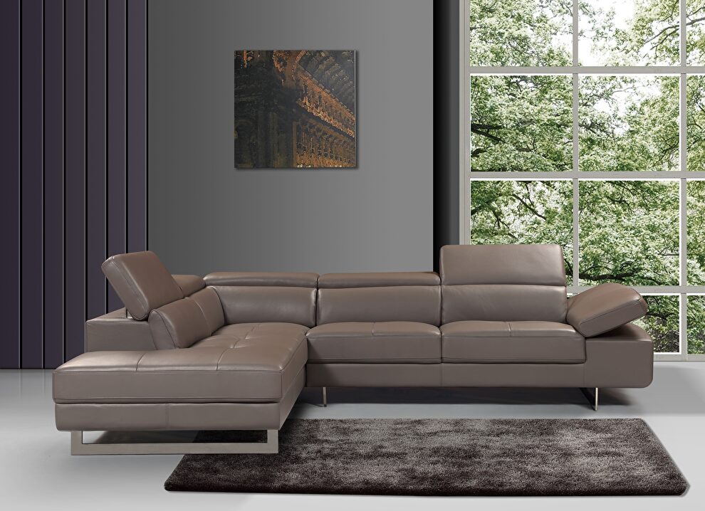Elephant leather left-facing sectional w/ moving headrests by Beverly Hills