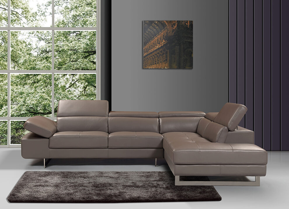Elephant leather right-facing sectional w/ moving headrests by Beverly Hills