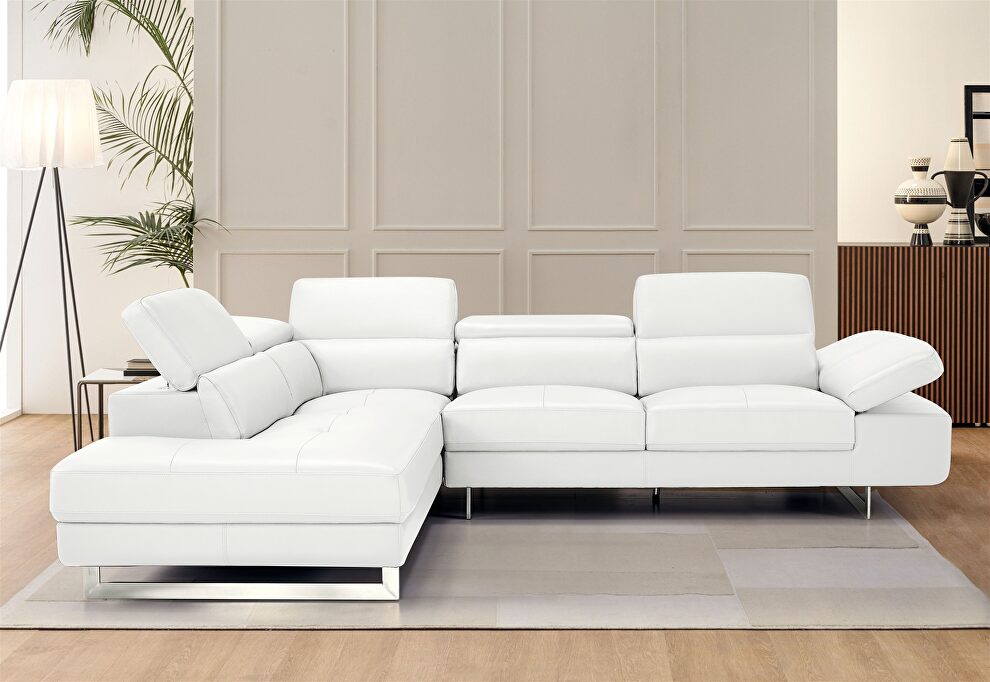 White leather left-facing sectional w/ moving headrests by Beverly Hills